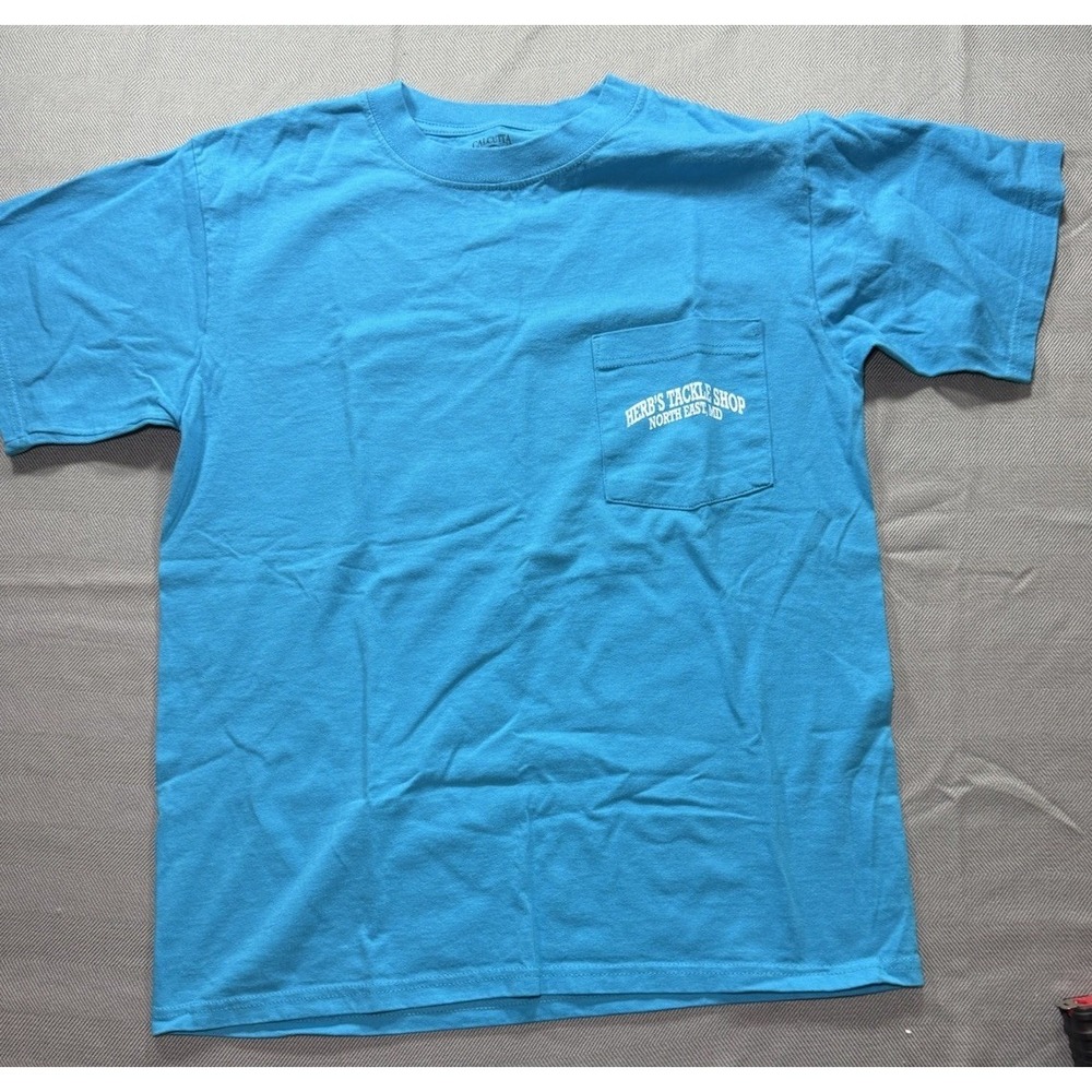 Calcutta T-Shirt Herb's Tackle Shop Northeast Maryland Size Medium Turquoise